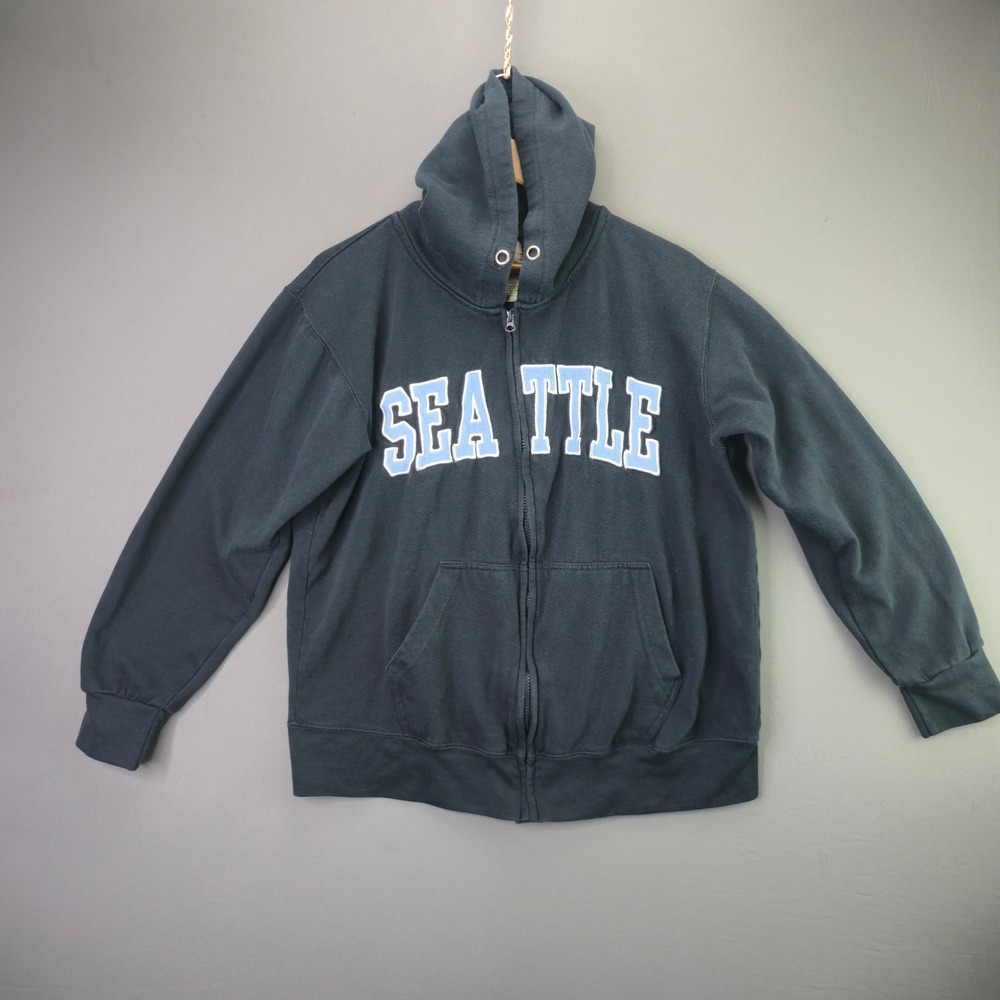 New York Popular Seattle Hoodie Full Zip Sweatshirt Large Navy Blue Varsity Logo